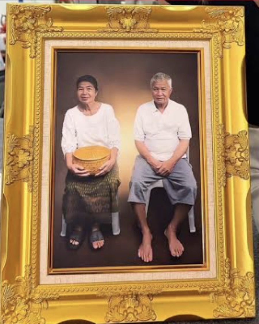 Gold Louis frame with family portrait, cast resin construction